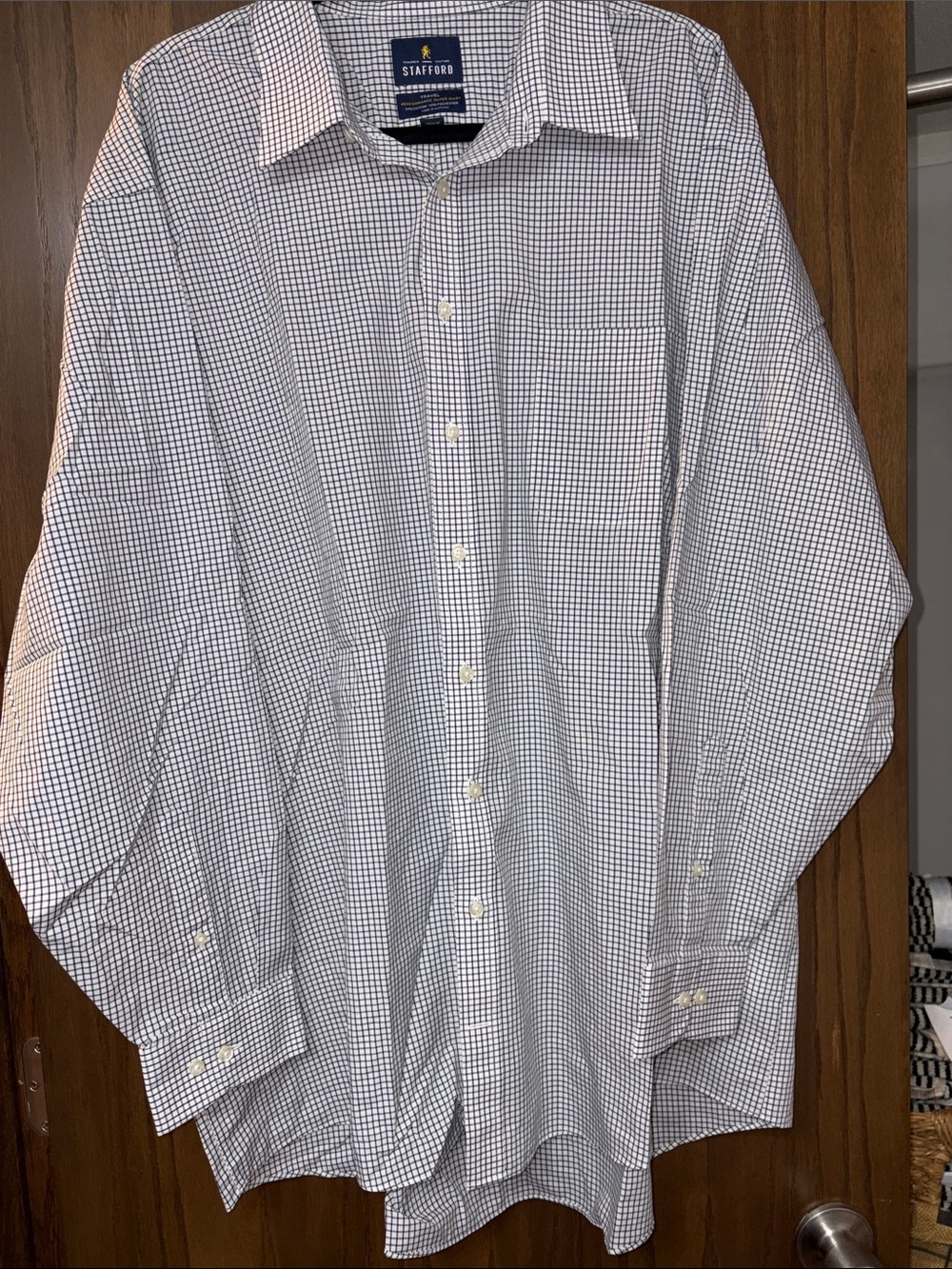 Stafford Men’s White and Navy Micro-Check Dress Shirt